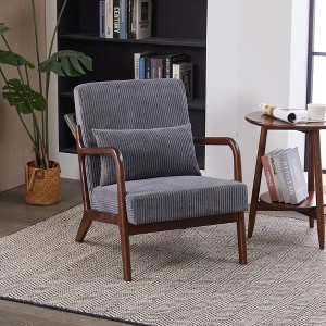 HOMEFUN Mid Century Modern Upholstered  PU Leather Wooden Frame Accent Armchair with Pillow and Cushion - 1 of 4