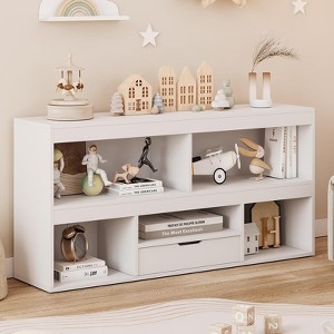 Toy Storage Organizer with 5 Cubes and Drawer, Wooden Kids Bookshelf and Playhouse Cabinet, Toy Shelves for Playroom, Classroom, Nursery, Kids Room - 1 of 4