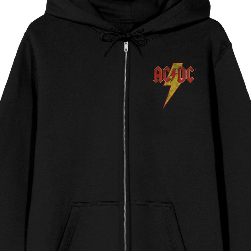ACDC Distressed Band Logo Men's Black Zip Hoodie, 2 of 5