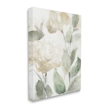 Stupell Industries Soft Edge White Roses Blooming Charming Abstract Florals Gallery Wrapped Canvas Wall Art, 24 x 30