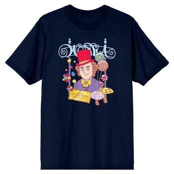 Willy Wonka & The Chocolate Factory Main Character with a Golden Ticket and Candies Navy Blue Men's T-Shirt