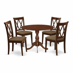 HomeStock 5-Piece Mahogany Finish Solid Wood Top Dining table with 4 Chairs with Drop Leaf Lattice Back - 1 of 4