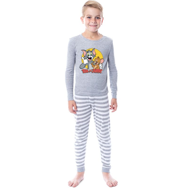 Tom And Jerry Unisex Youth Child Girls' Boys' Sleep Tight Fit Pajama Set Grey, 1 of 5