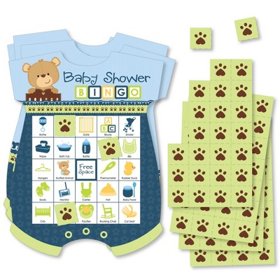 Big Dot of Happiness Baby Boy Teddy Bear - Picture Bingo Cards and Markers - Baby Shower Shaped Bingo Game - Set of 18