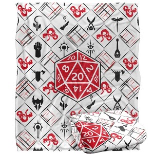 Kids' Dungeons & Dragons D20 Pattern Silky Touch Blanket White 36X58 - 1 of 4
