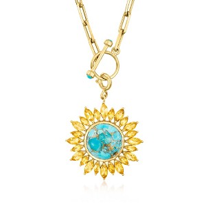 Ross-Simons Turquoise and 2.50 ct. t.w. Citrine Sunflower Toggle Necklace in 18kt Gold Over Sterling - 1 of 4