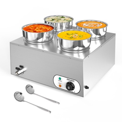 ROVSUN Commercial Soup Warmer, Electric Food Warmer Steam Table Countertop Bain Marie w/ Adjustable Temp, Lid and Tap for Buffet Restaurant