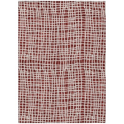 Burgundy And Ivory Striped Washable Indoor Outdoor Area Rug