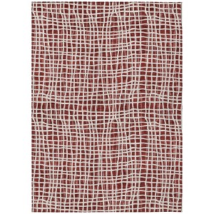 Burgundy And Ivory Striped Washable Indoor Outdoor Area Rug - 1 of 4