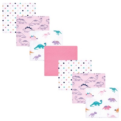 Hudson Baby Infant Girl Cotton Flannel Receiving Blankets Bundle, CuteASaurus, One Size