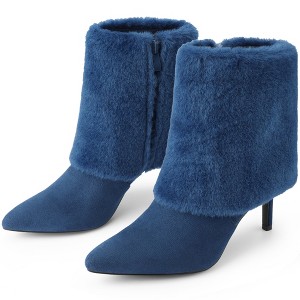 BLISSFUL STEP Women's Faux Fur Stiletto Heel Pointed Toe Ankle Booties - 1 of 4