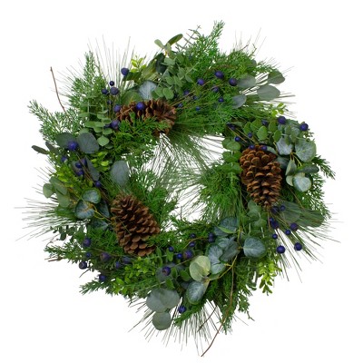 Northlight Blueberry Eucalyptus Pine Artificial Christmas Wreath, 28" Unlit