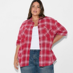 Women's Oversized Long Sleeve Collared Flannel Shirt - Wild Fable™ - 1 of 3
