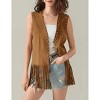 Women's 70s Hippie Fringe Vest Cardigan Rivets Sleeveless Jacket - 2 of 4
