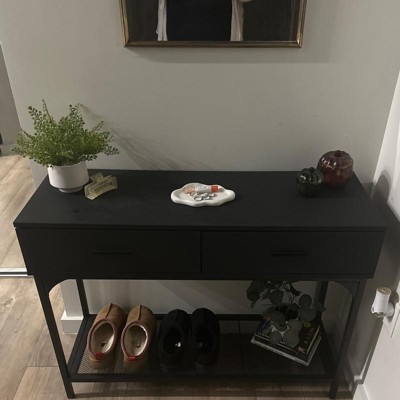 Costway Entryway Table With Charging Station Narrow Console Table With 2  Drawers Brown/oak : Target