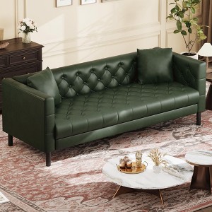 81" Modern Leather Couch for Living Room, Chesterfield Sofa with Deep Seats and 2 Pillows, 3 Seater Sofa with Button Tufted - 1 of 4