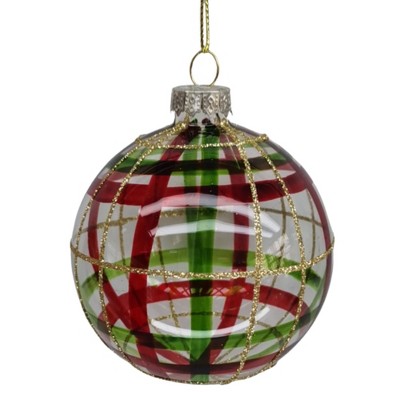 Season's Designs Christmas Tree 80Mm Decorated Glass Ornament Clear W/ Red/Gr