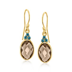 Ross-Simons 6.25 ct. t.w. Smoky Quartz Drop Earrings With .20 ct. t.w. London Blue Topaz in 18kt Gold Over Sterling - 1 of 3