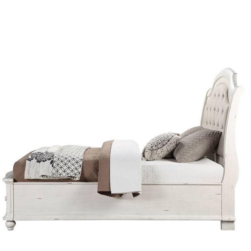 95&#34; Queen Bed Jaqueline Bed Gray Linen and Antique White Finish - Acme Furniture, 4 of 9