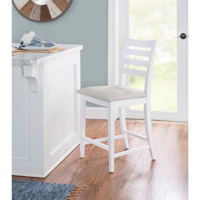 Set of 2 Off-White Upholstered Ladder Back Counter Stools