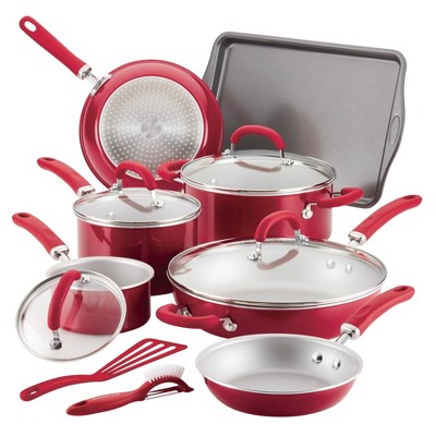 Rachael Ray Create Delicious 13pc Aluminum Nonstick Cookware Set Red