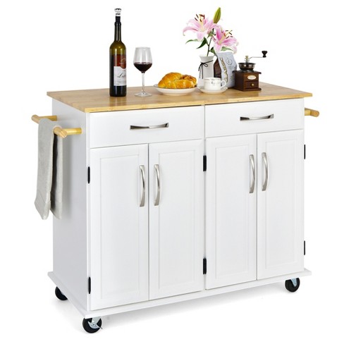 Kitchen Island Cart Rolling Wheels Buffet Storage Cabinet Trolley W/ 4  Drawers