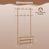 Costway Bamboo Coat Rack with Bench Shoe Storage 2 Hanging Rods 11 Hanging Hooks Shelves Brown/Beige - 3 of 4