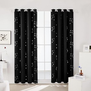 Deconovo Thermal Blackout Curtains with Silver Cube Design (2 Panels) - 1 of 4