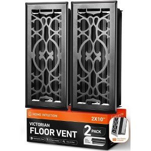 Home Intuition Victorian Floor Vent Cover 4X10 Inch with Mesh Cover Trap Heat and Air Walkable Metal Floor Vent for HVAC Duct, Matte Black - 1 of 4