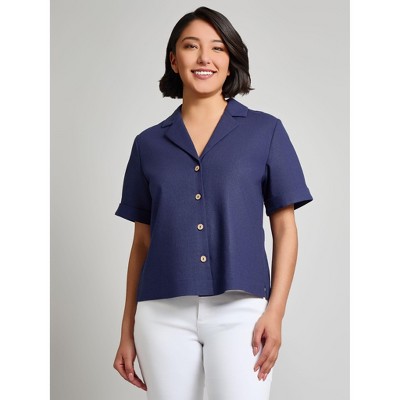 Jones New York Notch Collar Button Front Shirt