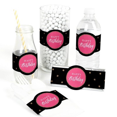 Big Dot of Happiness Chic Happy Birthday - Pink, Black and Gold - DIY Party Supplies - Birthday Party DIY Wrapper Favors & Decorations - Set of 15