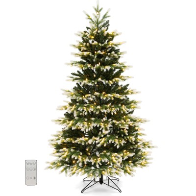 Tangkula 7.5ft Pre-lit Snow Flocked Christmas Pine Tree, Hinged Artificial Xmas  Tree W/ 300 Remote-controlled Multi-color Lights : Target