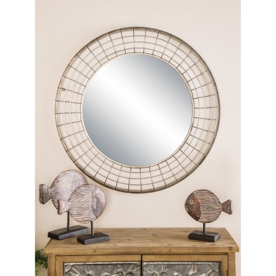 Sleek 36" Black Iron Round Wall Mirror for Industrial Elegance