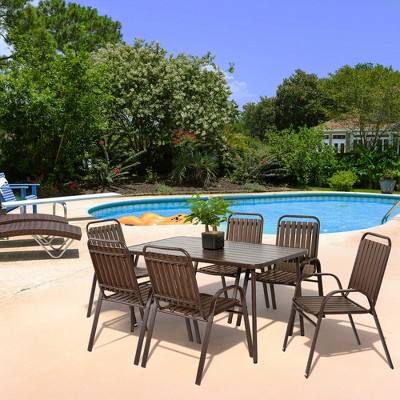 7 Pieces Patio Dining Set, Patio Conversation Set with 6 Chairs, Outdoor Table and Chairs Set for Backyard Garden Poolside