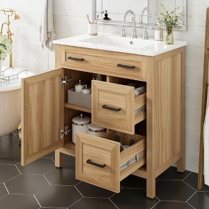 Polibi 30-Inch Wood Bathroom Vanity with Ceramic Sink, Wood - 1 of 4