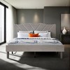 Grey Velvet Queen Size Platform Bed Frame with Abstract Line Headboard - 2 of 4