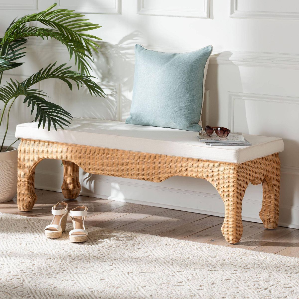 bali & pari Abena Ming Style Natural Rattan Bench with Cushion Light Honey - thumbnail 3