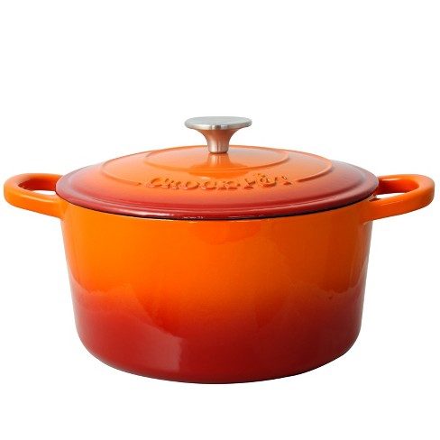 Crock Pot Artisan 5 Quart Round Enameled Cast Iron Dutch Oven In Sunset  Orange : Target