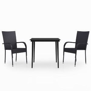 vidaXL Garden Dining Set Black PE rattan, powder-coated steel, glass - 31.5" table length Black 2 - 1 of 4
