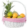 Traditional White Round Willow Gift Basket with Gingham Liner and Sturdy Foldable Handles, Food Snacks Storage Basket - 4 of 4