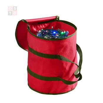 OSTO Christmas Strip Light Storage Bag with 3 Cardboard Wraps, Non-Woven Fabric, Has Dual-Zippered Cover, and Carry Handles