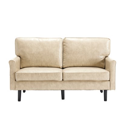 TiramisuBest Mid-Century Modern Loveseat Sofa, 2-Seater with USB & Removable Pillow Cover, Comfy Couch for Living Room, Bedroom, Apartment (Black)