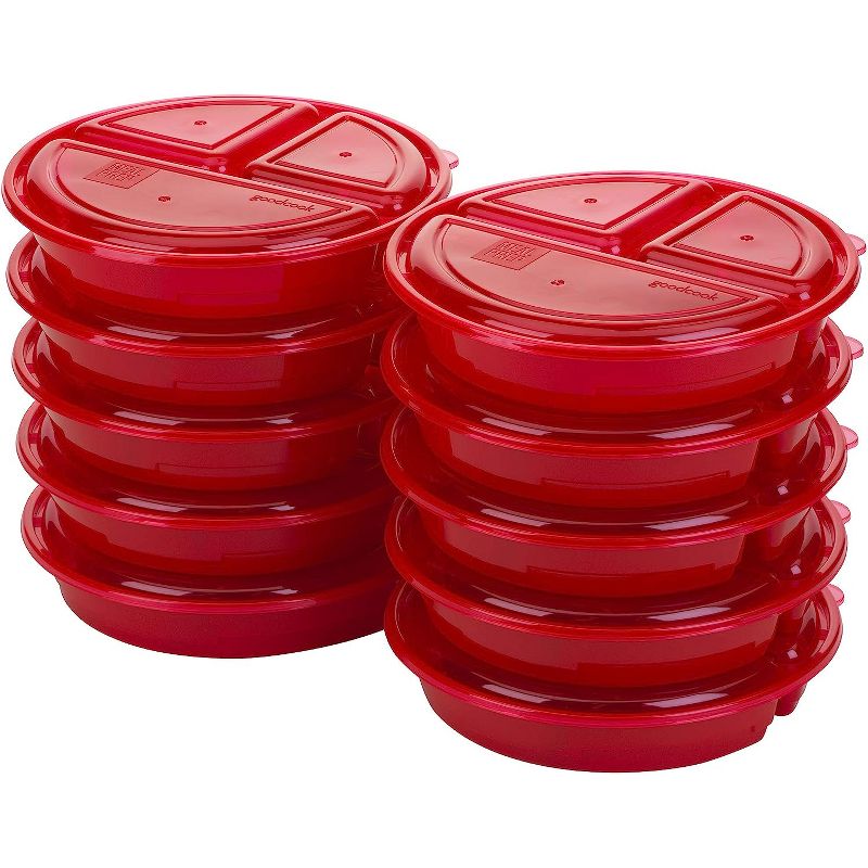 GoodCook Meal Prep on Fleek, 3 Compartments BPA Free, Microwavable/Dishwasher/Freezer Safe, Red,Red, 1 of 7