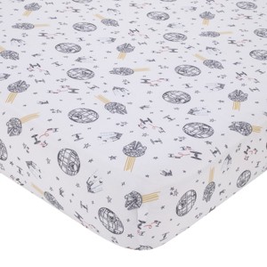 NoJo Star Wars May The Force Be With You White and Gold Millennium Falcon and Death Star Nursery Fitted Crib Sheet - 1 of 4