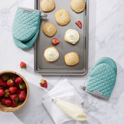Aqua Silicone Print Mini Oven Mitts, 2-Pack