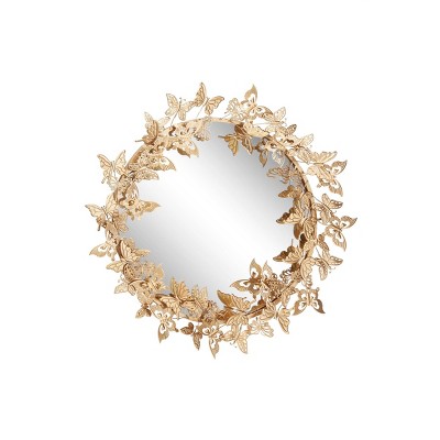 28"x28" Metal Butterfly Round 3D Wall Mirror - Olivia & May