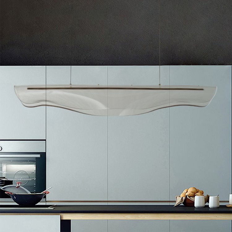 Modern Linear LED Pendant Light, Wave-Inspired Frosted Acrylic with Gold Canopy for Kitchen Island, 3 of 7