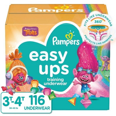 Pampers Easy Ups Girls Trolls Training Underwear Enormous Pack Size 3T4T - 116ct