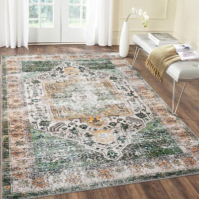 Vintage Rug Soft Oriental Floral Printed Carpet Washable Rug Living Room Bedroom Rug