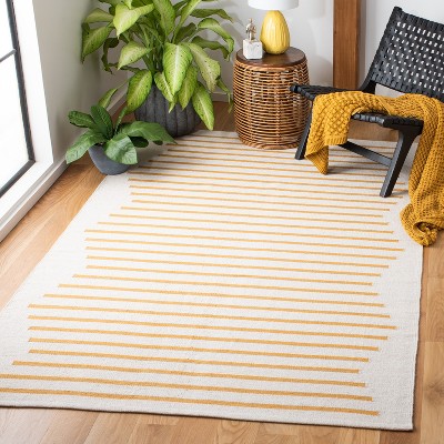 Ivory and Gold Handwoven Cotton Rectangular Area Rug
